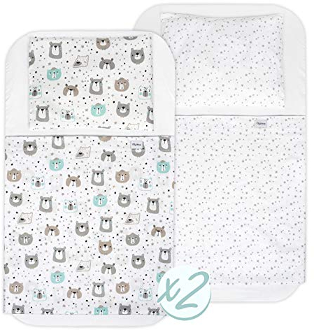 FlyIdeas Juego 8 Pza Sabanas Minicuna Colecho Next2Me 50x83cm, 100% Algodon Certif. con 2 Sabanas Bajeras 2 Protectores Colchon Impermeables 2 Sabanas Encimera y 2 Fundas de Almohada
