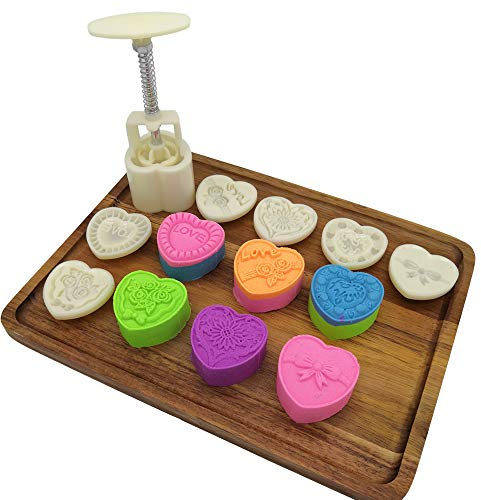 Moon Cake Mold Set Mid Autumn Festival 6pcs 50g Cookie Stamps, Heart Shaped Cookie Mold DIY Hand Press Cookie Dessert Cutter Pastry Decoration Tool Mooncake Maker