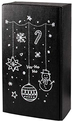 5x Wein Geschenkkarton Weihnachten 2 Flaschen, Schwarz/Weiß, hochwertige Leinenstruktur
