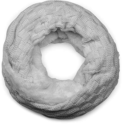 styleBREAKER warmer Feinstrick Loop Schal mit Flecht Muster und sehr weichem Fleece Innenfutter, Schlauchschal, Unisex 01018150, Farbe:Hellgrau