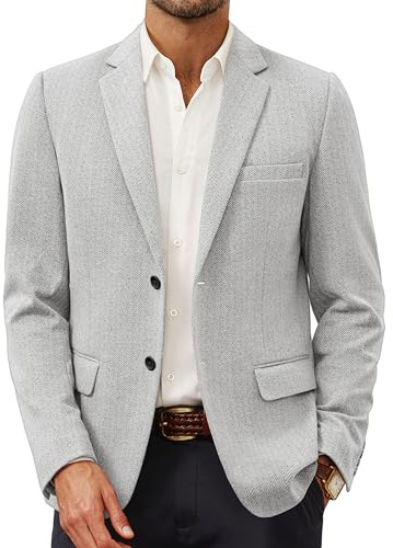 Men's Wrinkle Free Sport Coat Casual Knit Blazer Jacket for School Office Wedding Light Grey
