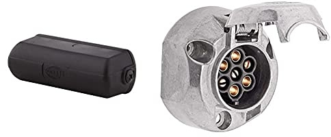 Hella 2KA 997 011-021 Kennzeichenleuchte - Anbau/Steckanschluss - links/rechts & 8JB 001 941-001 Steckdose - 12V - 7-polig - Zinnbronze - Metallgehäuse - DIN/ISO: 1724