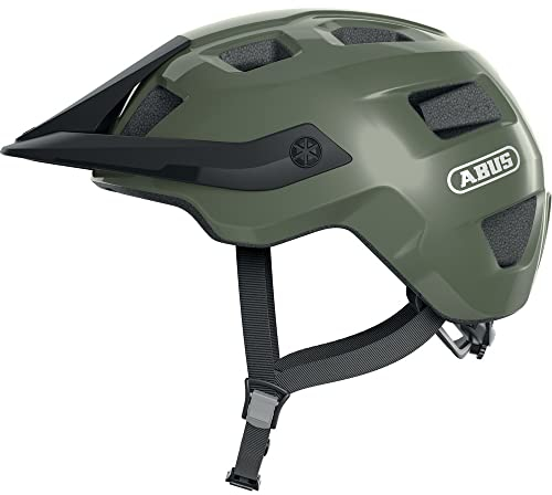 ABUS MTB-Helm MoTrip - robuster Fahrradhelm mit höhenverstellbarem Schirm für Mountainbiker - individuelle Passform - Unisex - Grün Glänzend, S