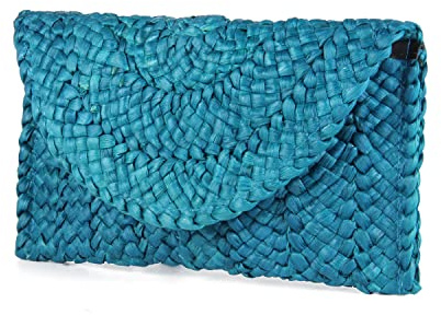 Syrads Borsa da sera in paglia da donna Borsa da spiaggia estiva Borsa a busta intrecciata,lago Blu