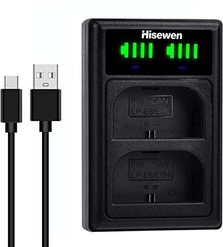 Hisewen LP-E6 LP-E6N LP-E6NH Akku ladegerät, Dual ladegerät für Canon EOS R, R7, R6, R5, 70D, 5D Mark II III IV, 5DS, 5DS R, 6D, 6D Mark II, 7D, 7D Mark II, C700