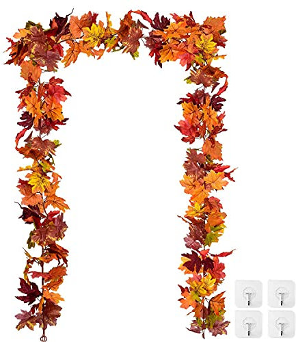 2 ghirlande di foglie d'acero artificiali,Foglie autunnali da 3,6 m Foglie appese Viti per interni Matrimonio all'aperto Festa del Ringraziamento Cena Camino Decorazione natalizia (A)