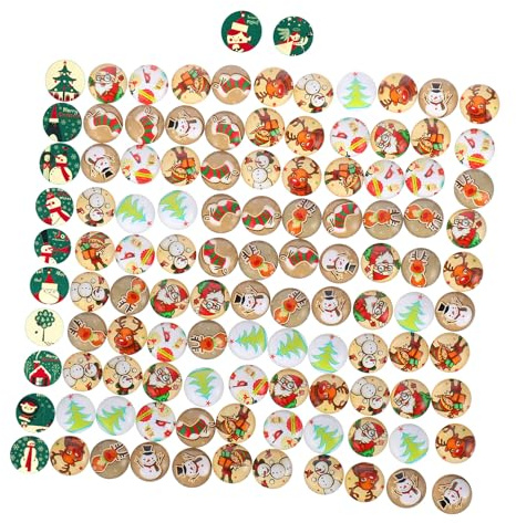 MAGICLULU Aufkleber 100 Stück Weihnachtliche Cabochons mit Flacher Rückseite Glas-Cabochons im Weihnachtsstil Patch-Mosaik Bedruckte Cabochons für Die herstellung mit Fotoanhängern – 12 Mm