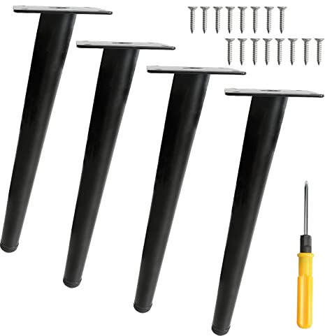 Toolzia 4Pcs 10 Metal Oblique Furniture Legs 25cm,Cone Cabinet Legs Stainless Steel Table Legs No-Slip Silent for Diy Furniture, Sofas, Cabinets (Black)