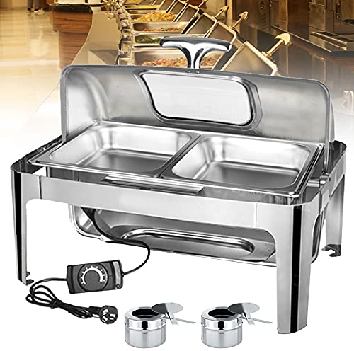 Tower Buffet Server Chafing Dishes Chauffe-plats 9L 13L Inox Plaques Chauffantes pour Chauffer Plats, Chauffage Electrique et Chauffage Alcool, Ouverture et Fermeture 180° + Température Réglable (9l