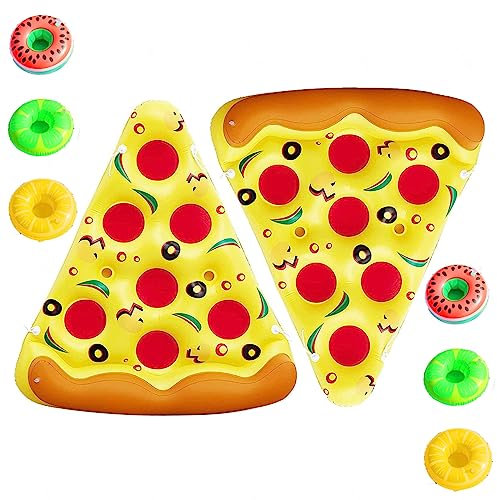 JUNZAI Luftmatratze Pool, Pizza Wasser HäNgematte Pool, Mit 3/6 GeträNkehaltern Aufblasbare HäNgematte Pool FüR Erwachsene Im Beach Pool,2PCS