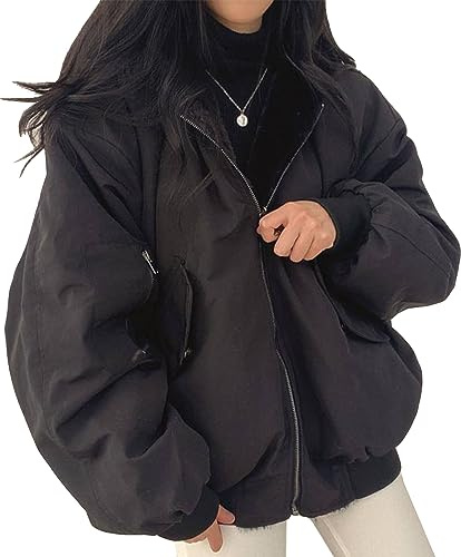 Antinson Womens Fleece Lined Jacket Reversible Zip Up Fuzzy Faux Fur Hoodie Oversized Warm Sweatshirt(Black,S)