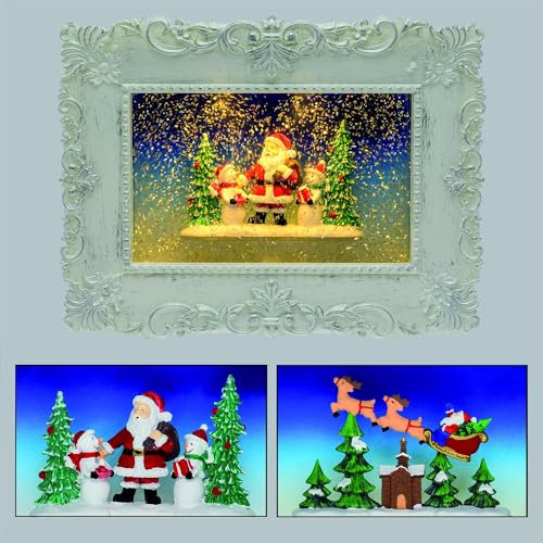 Magie di Natale Quadro Luminoso con Babbo Natale Cornice Bianca LED a Batteria Decorazione Natalizia