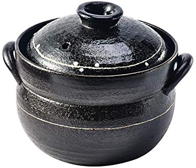 Ceramic Rice Roaster,Heat-Resisting Japanese Donabe Hot Pot,Nutrition Soup Pot,Glaze Dutch Oven,Open Flame Ceramic Storage Jars Kitchen Party-Black 24x18cm(9x7inch)