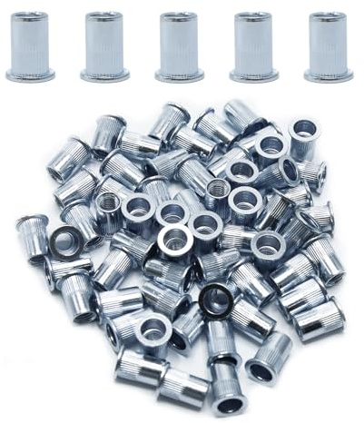 CCLIFE 60 Pièces Écrou à Riveter, éCrous FiletéS à TêTe Plate en Acier au Carbone Plaqué Zinc Blanc, Rivet Inserts Filetés pour Métal Plastique fibre de verre M12 (18mm x 22mm)
