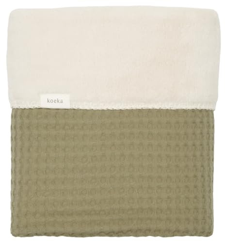 Koeka Babydecke - Kuscheldecke - Für Babywiege Und Babykorbe -mit Teddy Gefüttert - Oslo - Waffelstoff Aus Baumwolle - Atmungsaktiv - Abwaschbar Grün 75x100 cm