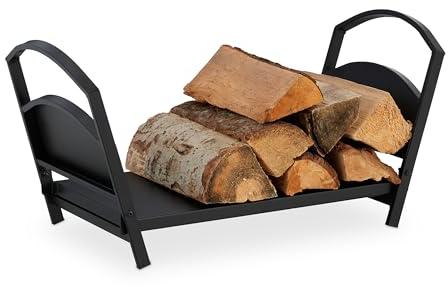 Relaxdays Portalegna, Cesto Pieghevole Porta Legna da Ardere per Camino, da Interni, HLP: 33x66x30,5 cm, Nero, Acciaio