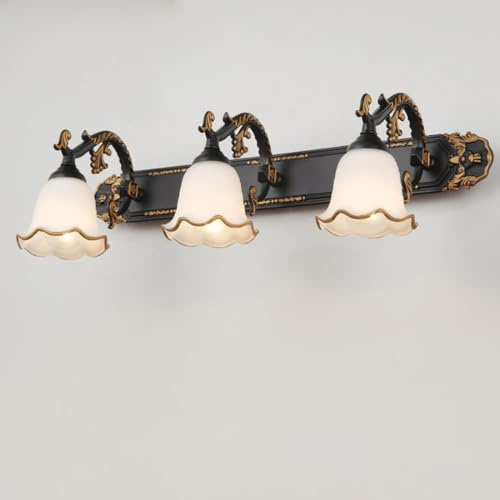 E27 Rustikal Spiegelleuchte Metall Schwarz Gold Badezimmer-leuchte Antik Spiegellampe Weißes Licht 6000K LED Innen beleuchtung Glas schirm Modern Industrielle Design Leselampe Elegante Wandlampe L53cm