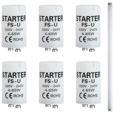Hukneqn 6 Piezas Cebadores Fluorescentes, Tubos Fluorescentes Arrancadores 4-65W 220-240V, Lighting Starter de Encendido Rápido y Seguro, Ideal para Lámparas en Hogares, Oficinas e Industrias