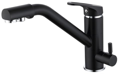 Trinkwasser 3-Wege-Filter Wasserhahn Küche - Küchenarmatur Messing 2 Hebel 360° Schwenkbar Spültischarmatur Mischbatterie Für Osmoseanlage, 3 In 1 Armatur Küche Für Wasserfilter, Schwarz