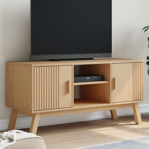 Sufrk Olden Meuble TV Marron 114 x 43 x 57 cm en bois massif de pin-meuble TV meuble meuble TV TV meuble meuble industriel table basse vintage console pour salon