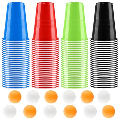 Sprifityy Bierpong Becher Set,Beerpong Partybecher Enthält 6 Tischtennisbälle und 100 Becher(500ML),Wiederverwendbare Partybecher,Für Party Trinkspiele,Party Geburtstag Festivals Hochzeit Camping