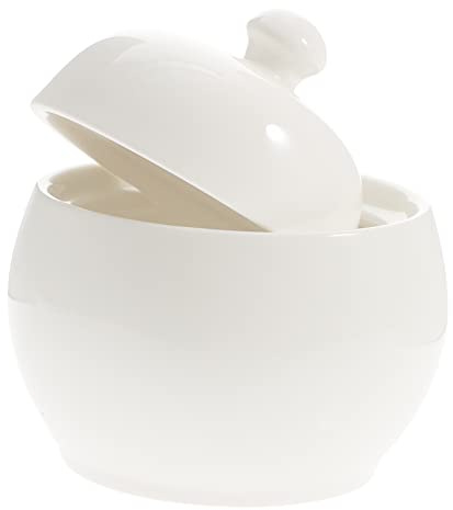 MOLUCKFU Keramik Suppenschüssel mit Deckel 420ml Weiß für Heiße Suppe | Schlichtes Design, Schöne Optik, Frühstücks Bowl und Müsli Schale für Haushalt