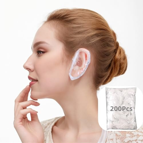 200-Piece Set of Disposable Waterproof Ear Covers - Clear Ear Protectors for Showers, Swimming, Hair Dye, Bathing & Spa Treatments - Ideal for Salons and Home Use