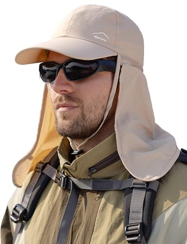 Ausing Gorra UV para Hombre Sombrero de Verano Protección Solar Transpirable Secado Rápido Protección UV Caqui
