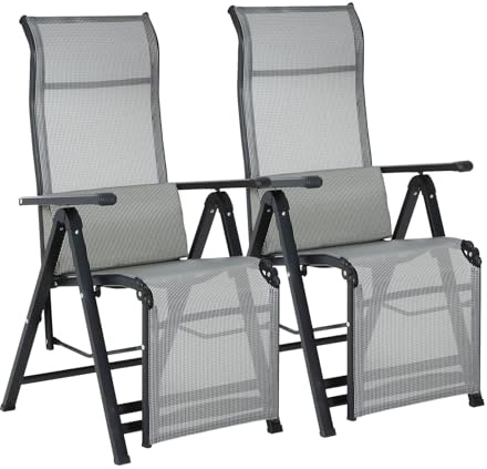FOVEYZJ Klappliege Liegestuhl,Aluminium Textilene 3-Fach Verstellbare Rückenlehne & wetterfeste Gartenmöbel Sonnenliege mit Armlehene für Garten Terrasse Strandstuhl(Grau - 2 Stück)