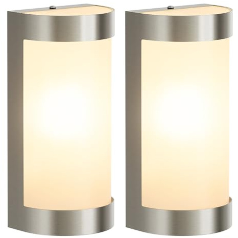 ledscom.de 2x Wandleuchte WARU für außen, IP44, Edelstahl, edelstahl matt, eckig, 1x E27 max. 40W