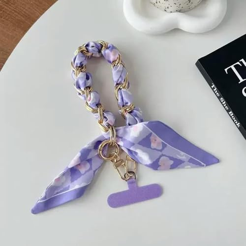 FUPOHUA Chaîne de Suspension pour téléphone Portable, Foulard en Soie, Pendentif en métal tressé, Solide, Anti-Chute, dragonne Haut de Gamme, Corde Courte