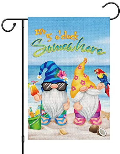 Bandiera Da Giardino Summer Sunshine Gnome Welcome Beach 30X45Cm Bandiera Vacanza Colorato Stagionali Striscione Per Prato Sport Esterni