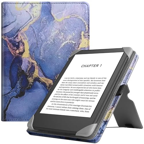 HGWALP Universal-Schutzhülle für 6-Zoll-eReader, Folio-Leder-Stand-Cover mit Handschlaufe Kompatibel mit Allen 6-Zoll-Paperwhite/Kobo/Tolino/Pocketbook E-Book-Reader, Marmor Lila