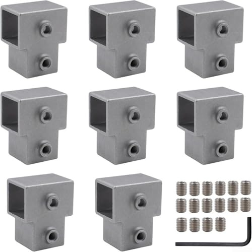 GLFLOW Lot de 8 connecteurs de tube carrés en forme de T à 3 voies pour tube de 2,5 cm – Alliage d'aluminium pour cadres de serre, clôture, balustrades et meubles de bricolage (A)