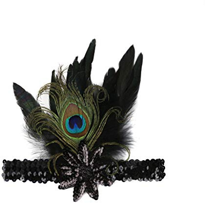 Pfau Kostüm Damen Feder Stirnband mit Pailletten Haarbänder Indische Pfau Kopfschmuck Haarschmuck für Frauen 1920s Federn Stirnband Flapper Fascinator Karneval, Fasching, Halloween Accessoires