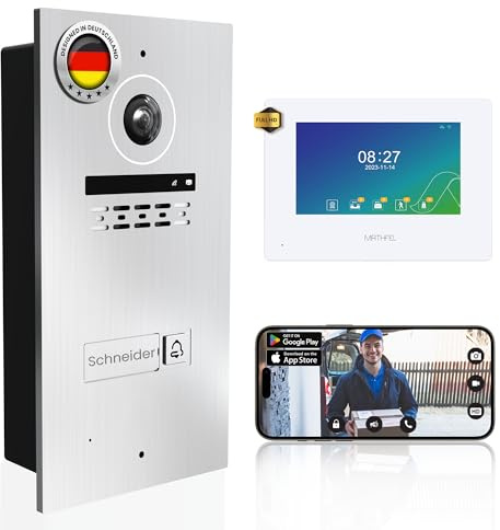MATHFEL 2-Draht Video Türsprechanlage Einfamilienhaus – Full HD 170° Kamera mit WLAN – 1×7-Zoll Touchscreen – Individuelle Gravur (Silber)