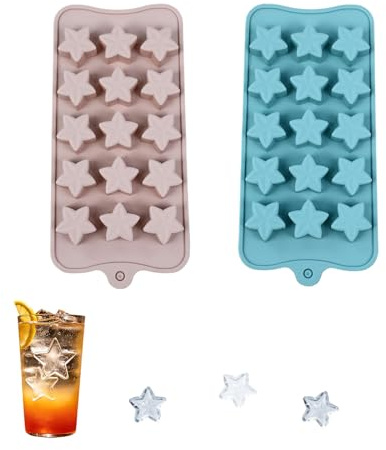 2 Pcs Star Ice Cube Tray, Cute Mini Easy Release Silicone Ice Cube Tray, Easy to Use Moulds for Enhanced Beverage Presentation DIY Dessert Making and Whisky Cocktails (Pink & Blue)