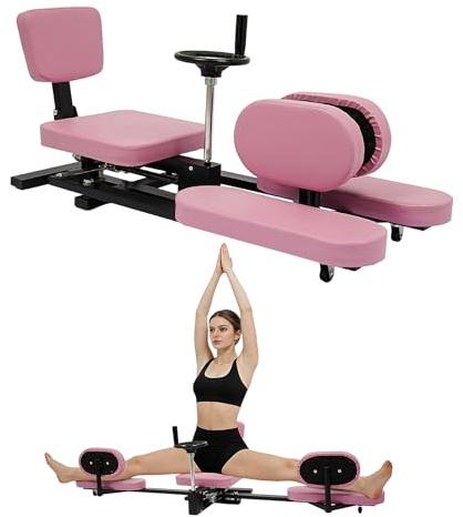 HUOMMGS Écarteur de jambes 0-210 ° - Jusqu'à 100 kg - Extenseur de jambes professionnel avec longueur déployée de 160 cm - Roulettes et dossier - Écarteur ergonomique des jambes (rose)