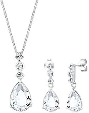 Elli PREMIUM Schmuckset Damen Tropfen Edel mit Kristallen in 925 Sterling Silber