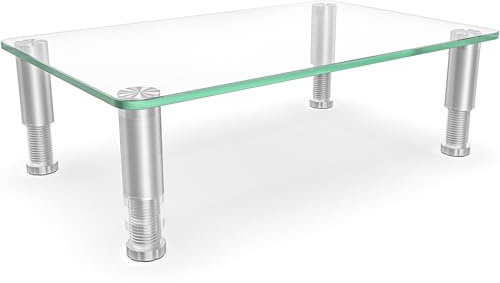 HD01T-002 Computer-Monitorerhöhung aus gehärtetem Glas mit höhenverstellbarem Multi-Media-Desktop-Ständer für Flachbildschirme, LCD-LED-TV, Laptop/Notebook/Xbox One, HD01T-002