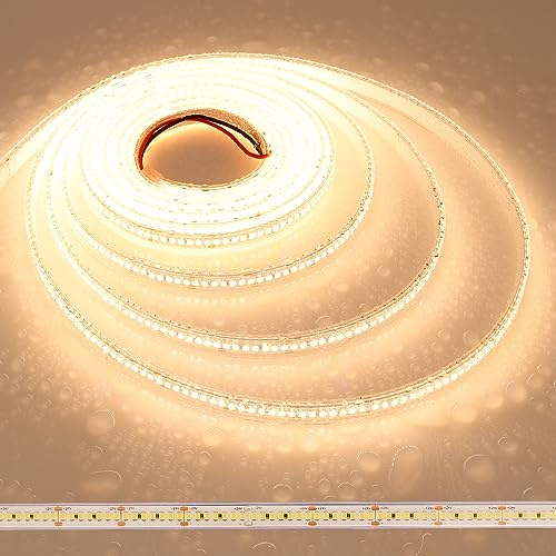 JOYLIT 24V LED Streifen 5M Warmweiss 3000K 11200LM Sehr Hell IP67 Wasserdicht, UL CE Profi CRI 90+ 120W Außen Licht Band mit 240LEDs/M SMD 2835 Hohe Dicht Weiß LED Strip für Wohnen, Gewerbe