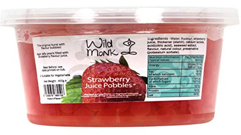 Wild Monk Strawberry Juice Pobbles for All Your Drinks - Ideal for Bubble Tea, Dessert toppings, and Cocktails - 100% Vegan Popping Boba - No Artificial Colors, Gluten-Free, Lactose-Free - 450g