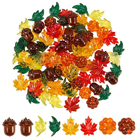 84 Pieces Acrylic Leaves Mini Acrylic Pumpkin Maple Leaves Acorns Crystals Gems for Thanksgiving Home Table Scatters Decoration Autumn Table Scatters Favor Vase Filler(5 Colors)