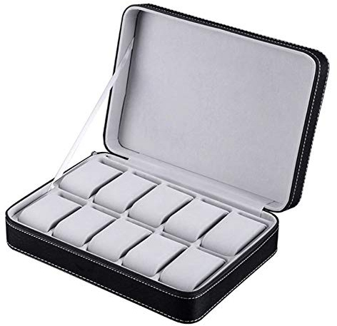 MR Maestro Relojero - Estuche de Almacenamiento para 10 Relojes con Cremallera | Terminado Black Leather | Ideal para Organizar Relojes Tanto Hombre como Mujer, Color Negro | Material Muy Resistente