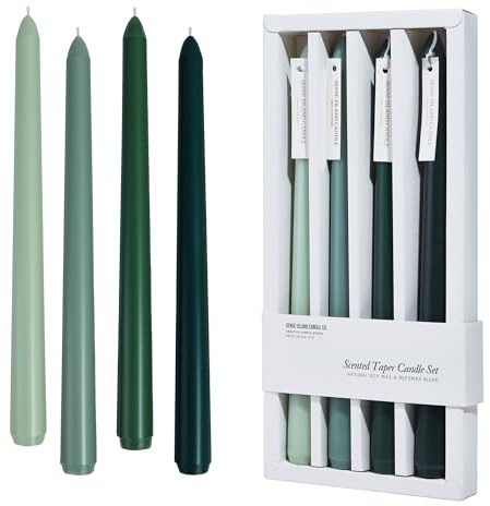 Christmas Green Taper Candles 10'' Non-Toxic Green Shades Ombre Colored Candle Sticks Set of 4 | Natural Soy Candlesticks Colorful Decor Centerpiece Amber Sandalwood Scented