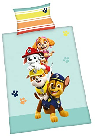 Herding Paw Patrol Bettwäsche-Set, Made in Green, Kopfkissenbezug 40 x 60 cm mit Hoteleinschlag, Bettbezug 100 x 135cm, Mit leichtläufigem Reißverschluss, 100% Baumwolle/Renforcé