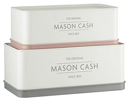 Mason Cash Innovative Kitchen Set of 2 Storage Tins | Nesting Cake & Loaf Tins with Elevated Base for Serving | Ideal for Cakes, Breads, Cookies & Muffins