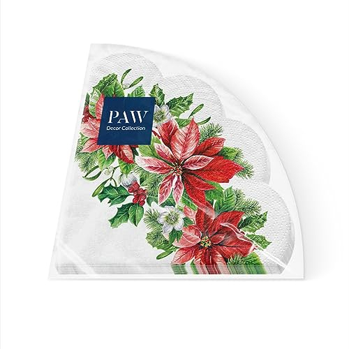 PAW - Serviette Papier - 3 Plis (Ø 32 cm) I Lot de 12 I Serviette de Table Papier - Noël, Hiver, Vacances, Poinsettia I Décoration de Table Idéale pour Noël (Glory Poinsettia)