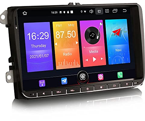 Erisin 8-Kern 4GB+64GB 9 Zoll Android 14 Autoradio mit GPS Navi Für VW Golf 5/6 T5 Touran Passat Polo Jetta Caddy Seat Skoda Autoradio Bluetooth CarPlay Android Auto DAB+ WiFi 4G RDS OBD2 Canbus SWC