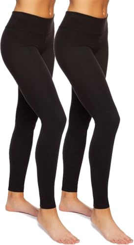 Jezebel Women's Leggings Wide Waistband Suede Light Weight Super Soft Mid Rise Silhouette 2 Pack UK Size M Black Multipack